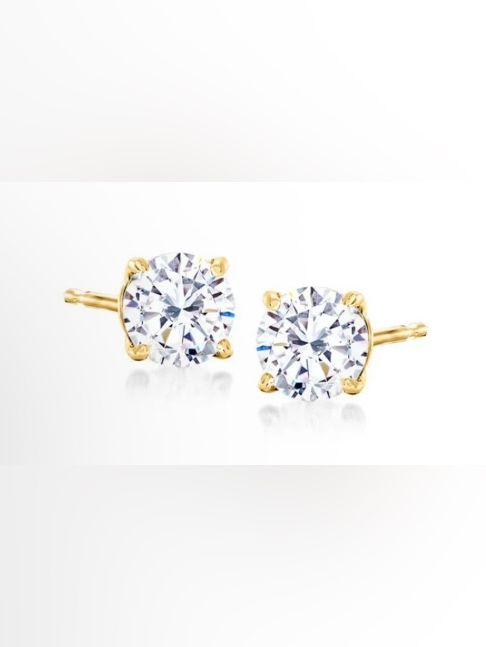 NIB 5MM Elegant Cubic Zirconia & Gold Plating Over 925 Sterling Silver Studs - Picture 5 of 7